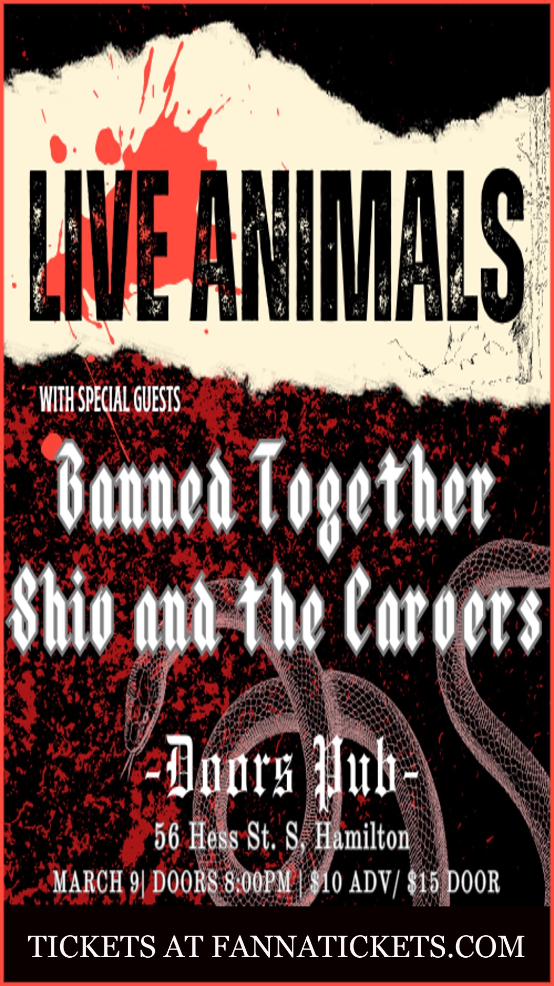 Live Animals, Banned Together, Shiv and the Carvers at Doors Pub Hamilton